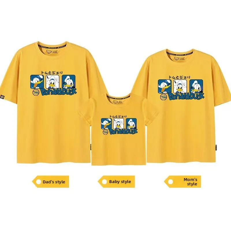 

Disney Donald Duck Family Matching Cotton T-shirts Trendy Loose Short Sleeve Summer Outfits for 3-4 Members Men Women Kids