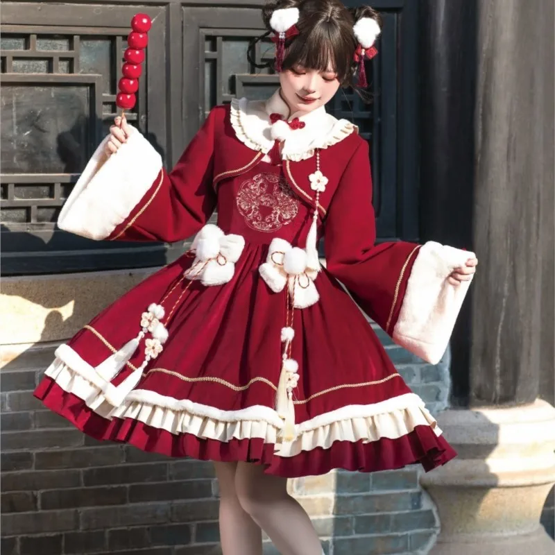 New Year dress red coat suit Chinese style