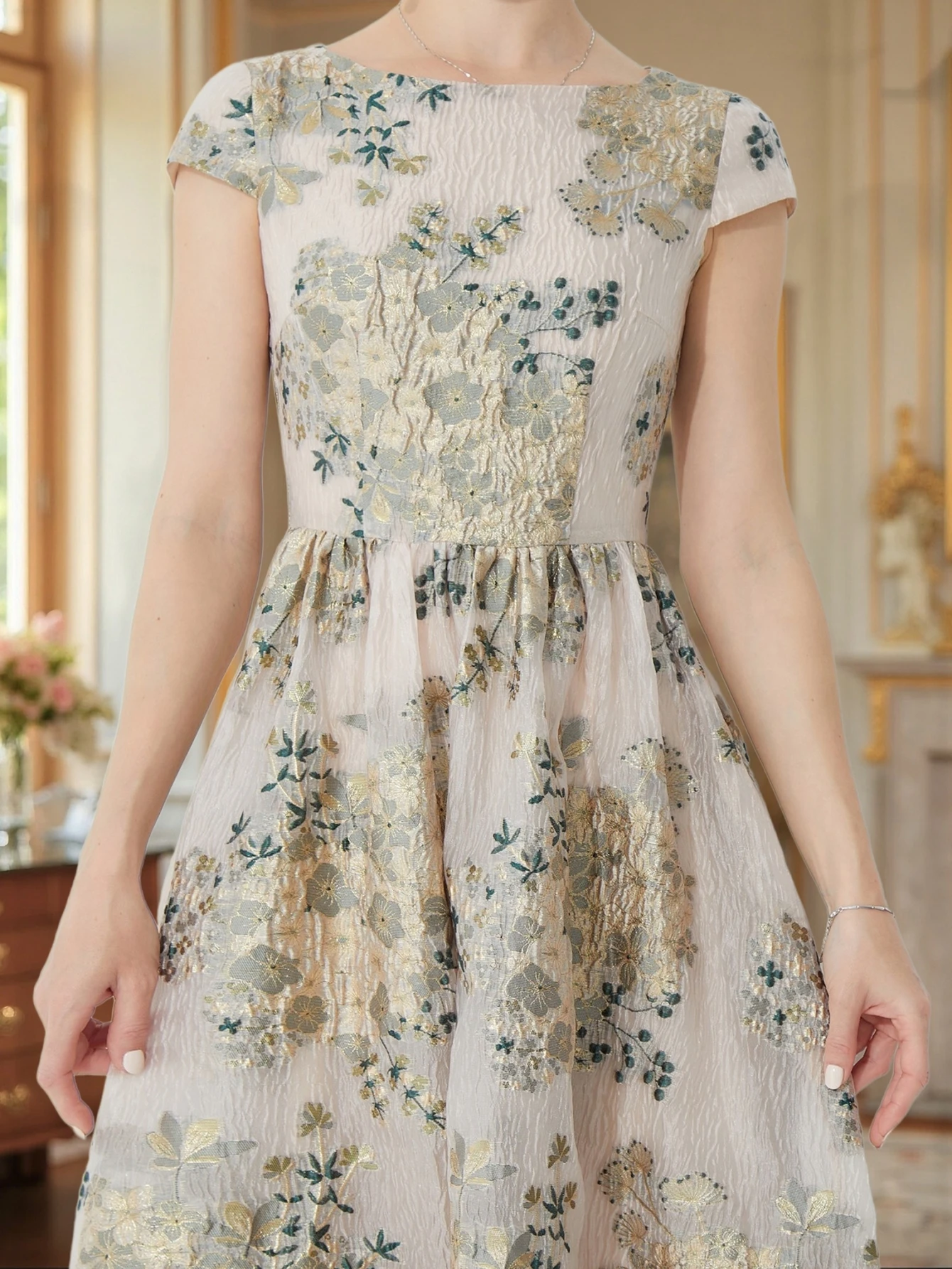 French Retro Formal Dress Jacquard Waist-Cinching Full-Skirt Long Gown - Luxury Celebrity Style Evening Banquet Elegant Dress