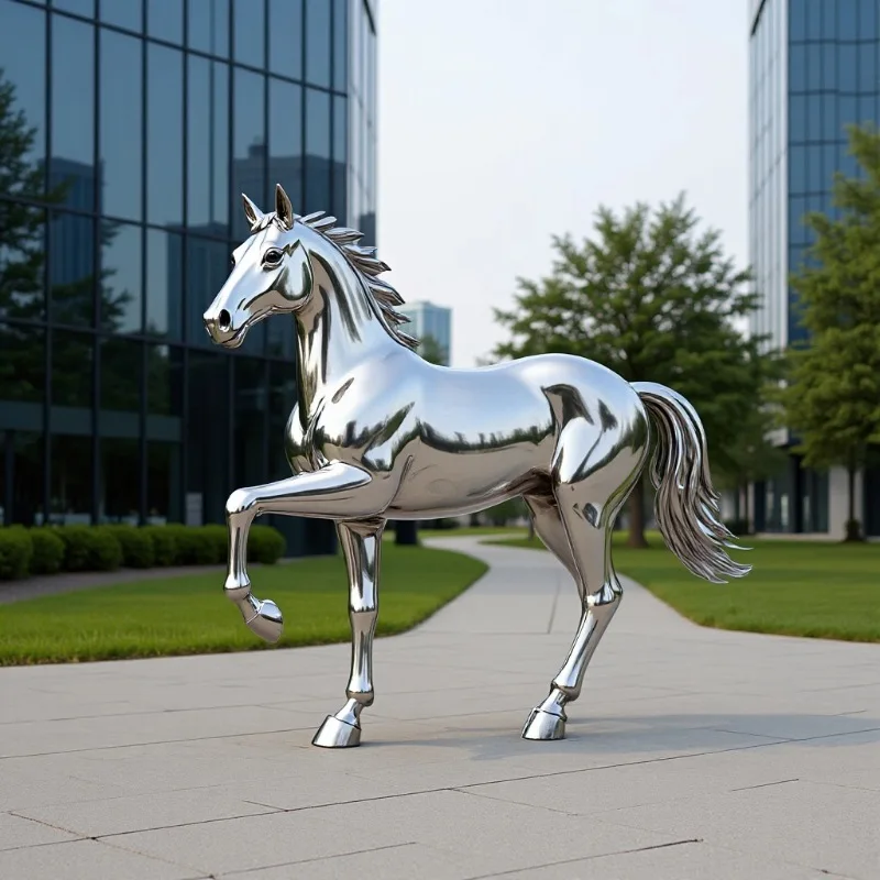 B1 Stainless steel horse sculpture outdoor creative landscape small floor ornament metal white steel animal decoration