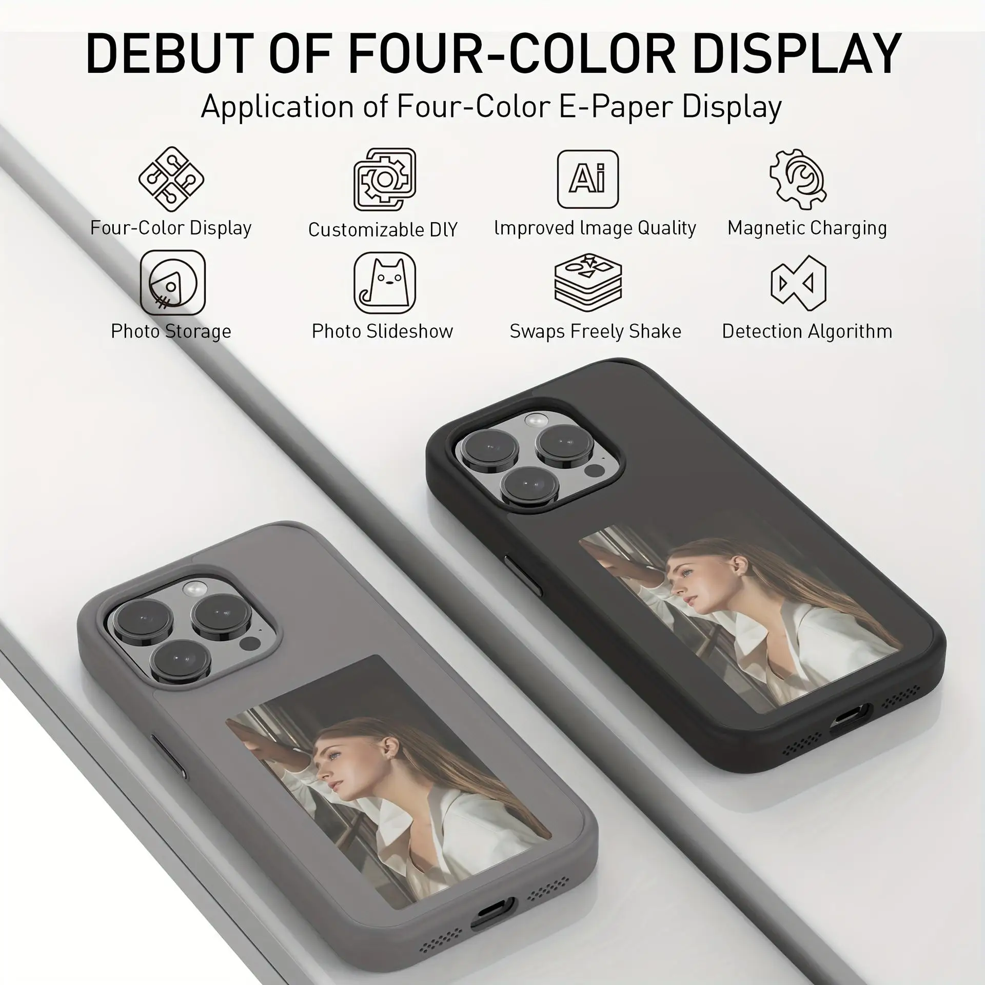 AI EInk Smart NFC App Refesh Screen Mobile Phone Case For iPhone 16Plus 16 15 13 12 16Pro Max DlY Back Cover 4 Colors Display