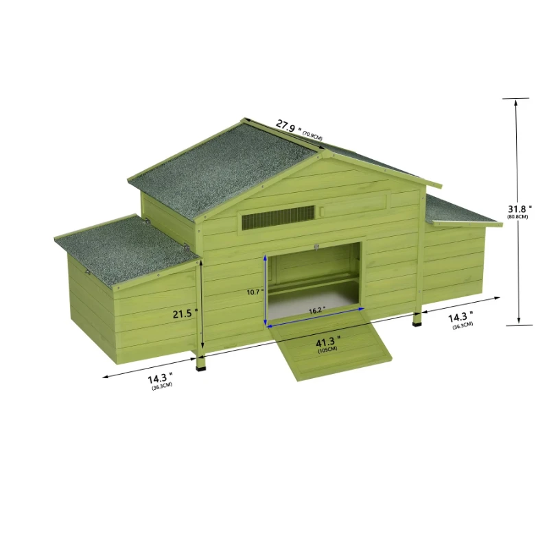 Large wooden chicken coop with 2 stocking doors, 2 egg-laying boxes and perches - outdoor chicken coop poultry cage