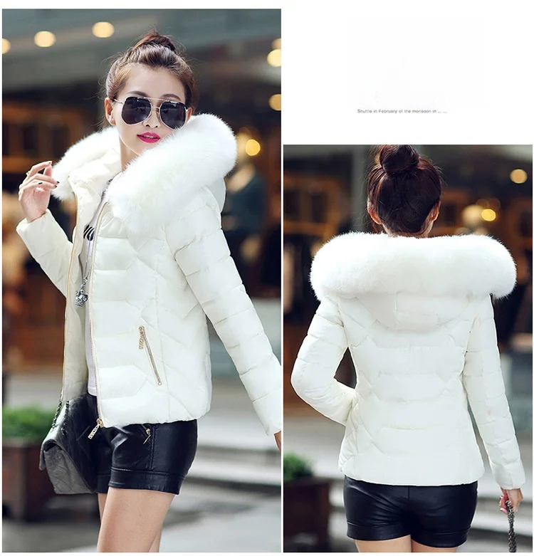Fashionable Short Cotton Jacket Women's Korean Style with Large Fur Collar Multi-Color Casual Quilted Coat Thickened Polyester