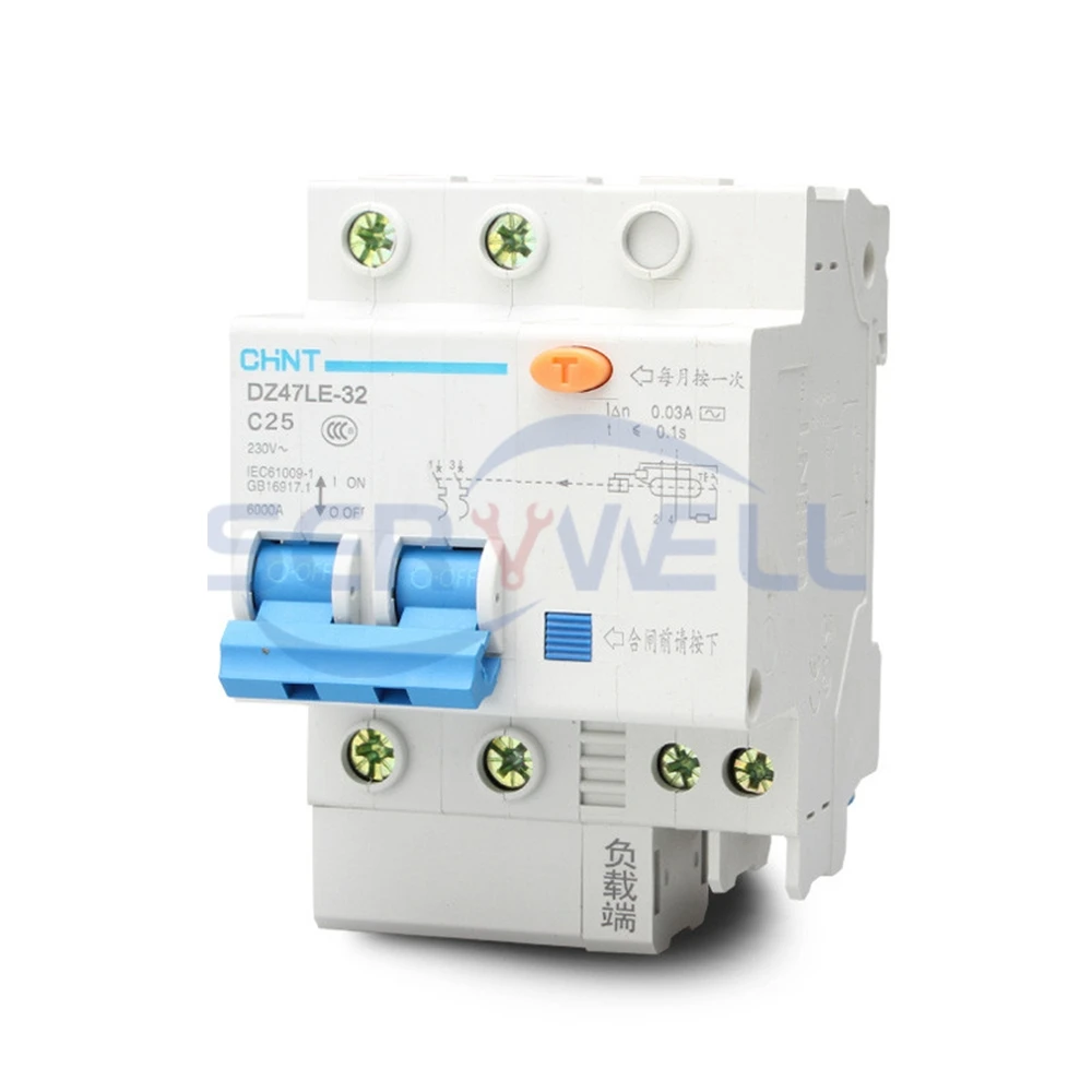 CHNT NXBLE DZ47LE-32/63 2P + N 230V 50 هرتز 10/16/20/25/32/40/50/60A حماية تسرب الأرض المتبقية قطاع دارة التيار RCCB