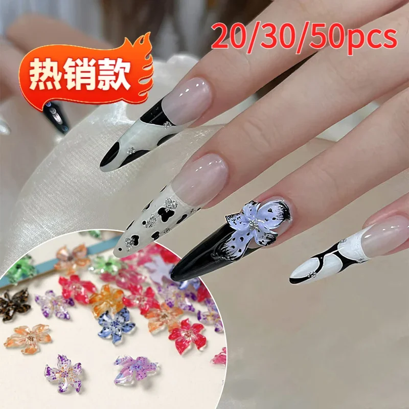 20/30/50 pçs gelo transparente flor resina 3d encantos da arte do prego flores de lírio decorações do prego diy acessórios do prego