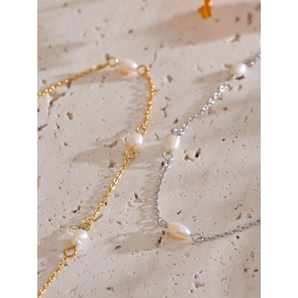 Yhpup Natural Freshwater Pearl Thin Chain Handmade Necklace Arrivals Stainless Steel Fashion Basic Daily Waterproof Jewelry