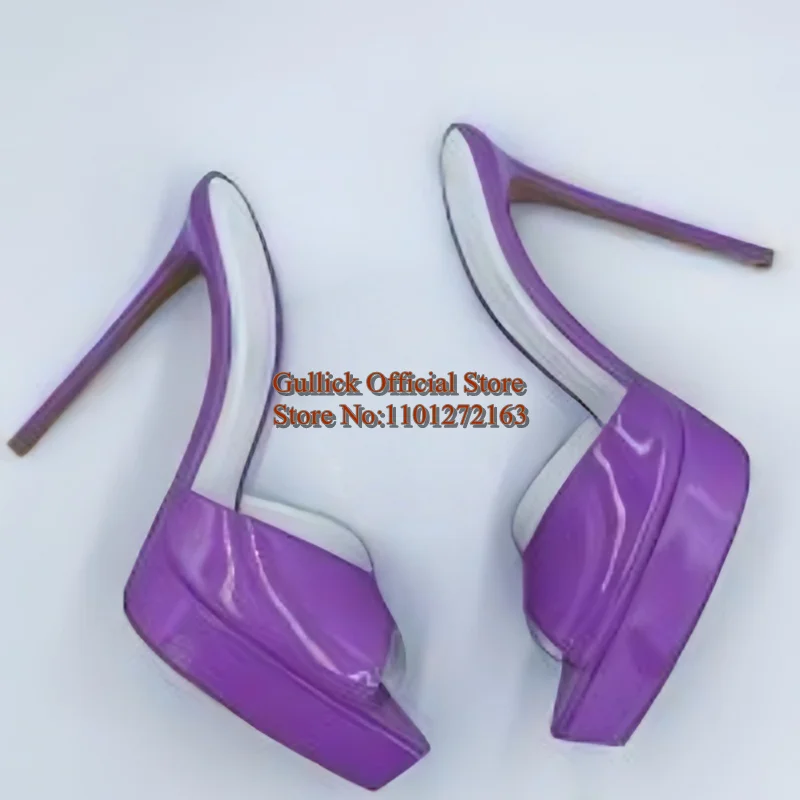 

Stylish V Cut Pointed Toe High Platform Women Slippers Purple Pink Patent Leather Stiletto High Heels Summer Sandals