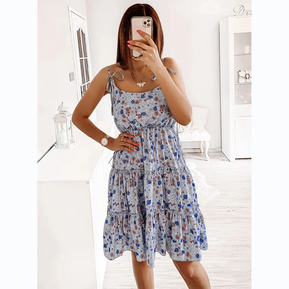 25년 봄/여름 새로운 작은 꽃무늬 디지털 프린트 상큼하고 달콤한 스타일 서스펜더 드레스 8558