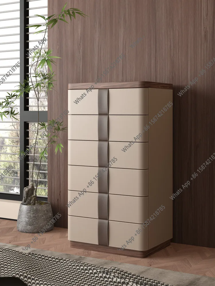 Aparador de dormitorio de alta gama de estilo medieval francés con seis cajones, cómoda italiana de cuero de caballo, guardarropa, almacenamiento de joyas