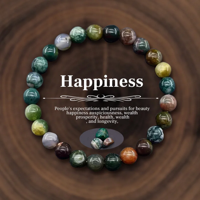 Genuine Natural Stone Bracelet Man Women Indian Agate Stone Bead Bracelets Jewelry Cylinder Wristband Bangle Gift Wholesale image 2