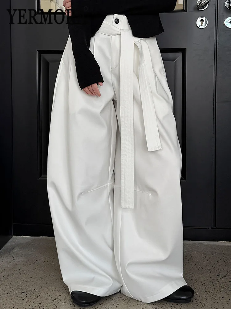 

YERMORA High Waist White Bandage Pleated Casual Wide Leg Pants For Women Loose New Trousers Fashion Tide Spring Autumn 2026