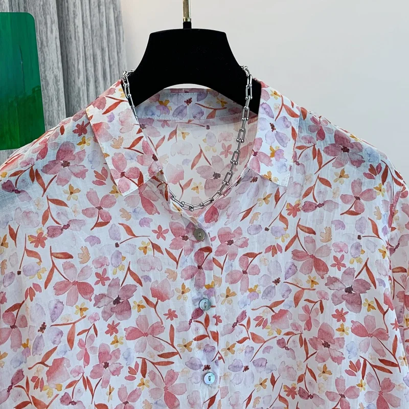 Retro di grandi dimensioni lungo Sve irt da donna casual stampato artistico vestibilità ampia primavera autunno top colletto fem regolare...