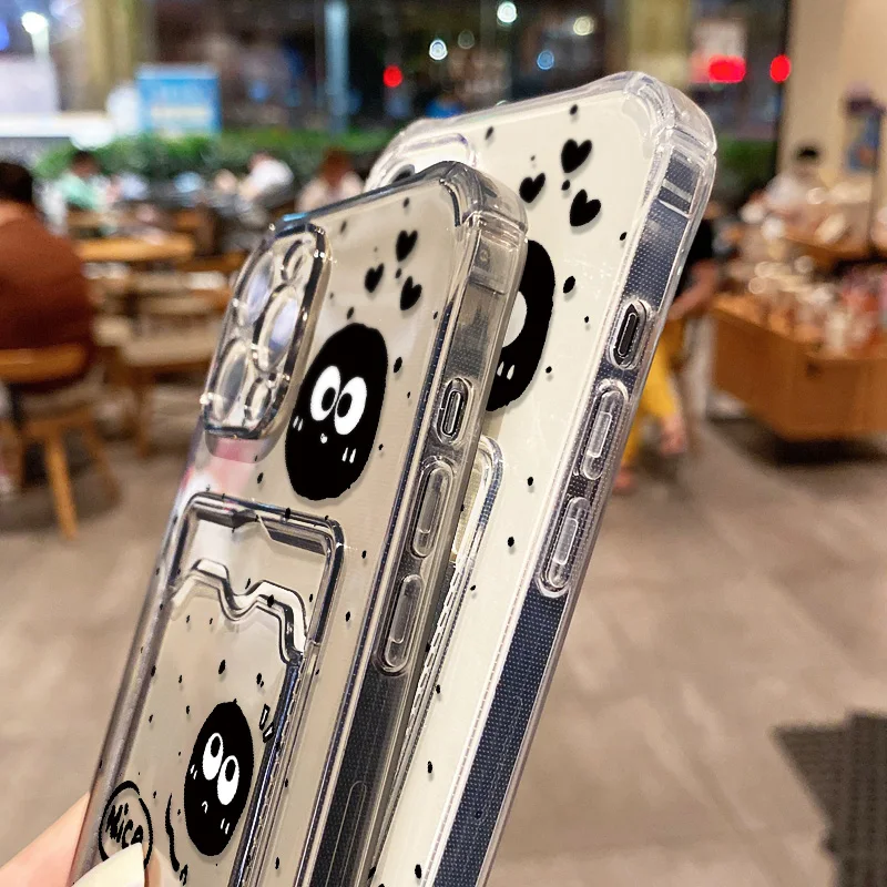Korean Cute 3D Cartoon Black Briquettes Wallet Phone Case For iPhone 16 15 14 13 11 12 17 Pro Max 7 8 Plus SE Card Holder Cover