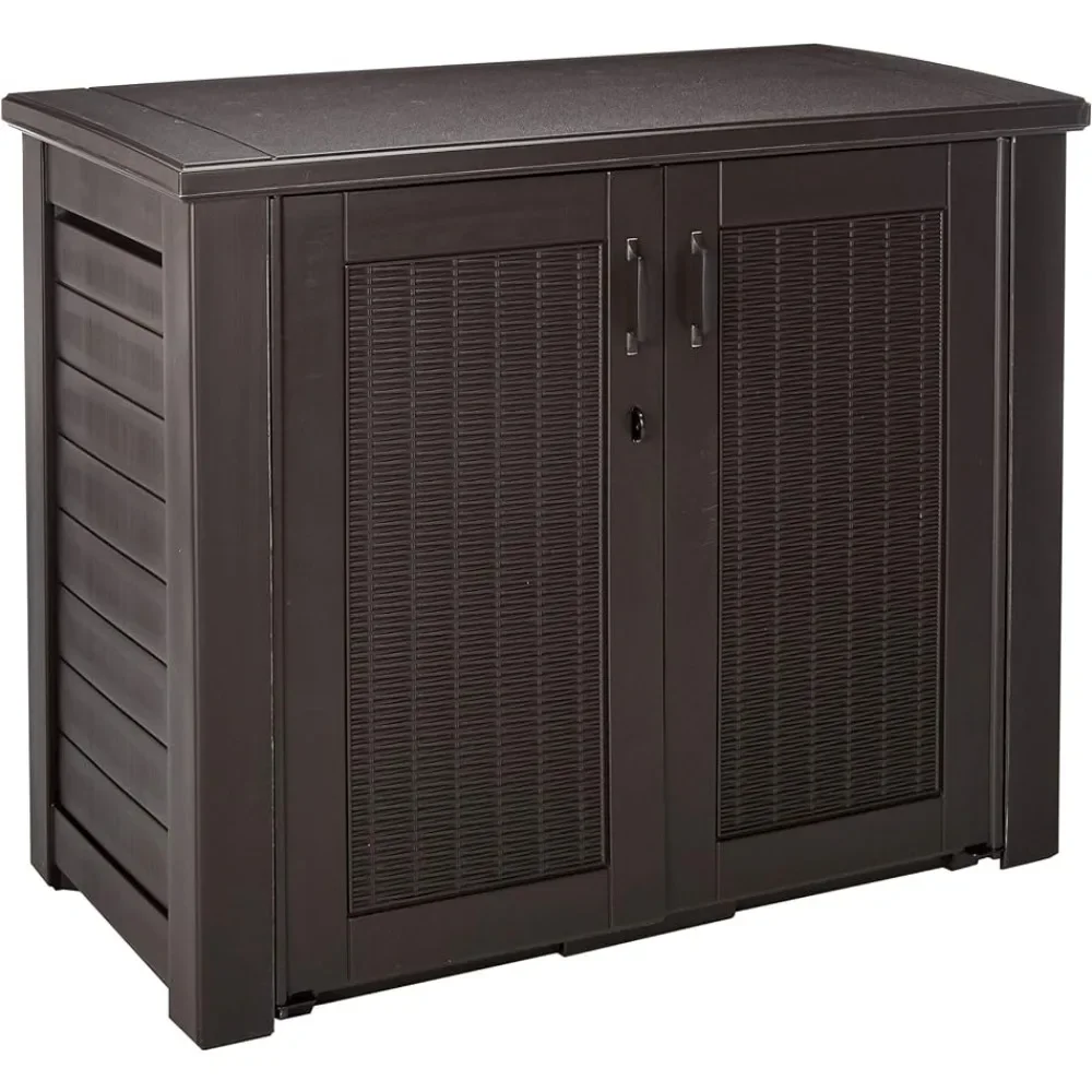 Weather Resistant Outdoor Storage Deck Box, 123 Gal., Black Oak Rattan Wicker Basket Weave, for Garden/Backyard/Home/Pool