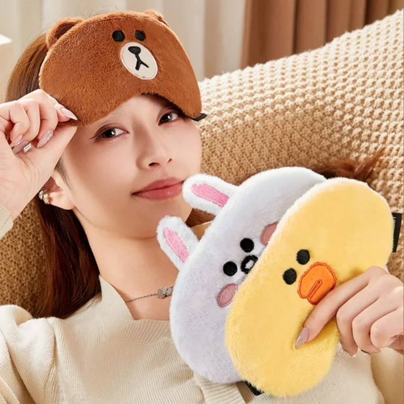 2024 Line Friends Brown Blackout Eye Mask Girls During Lunch Break Sleeping Cartoon Plush Eye Mask with Hot Cold Compress Gifts