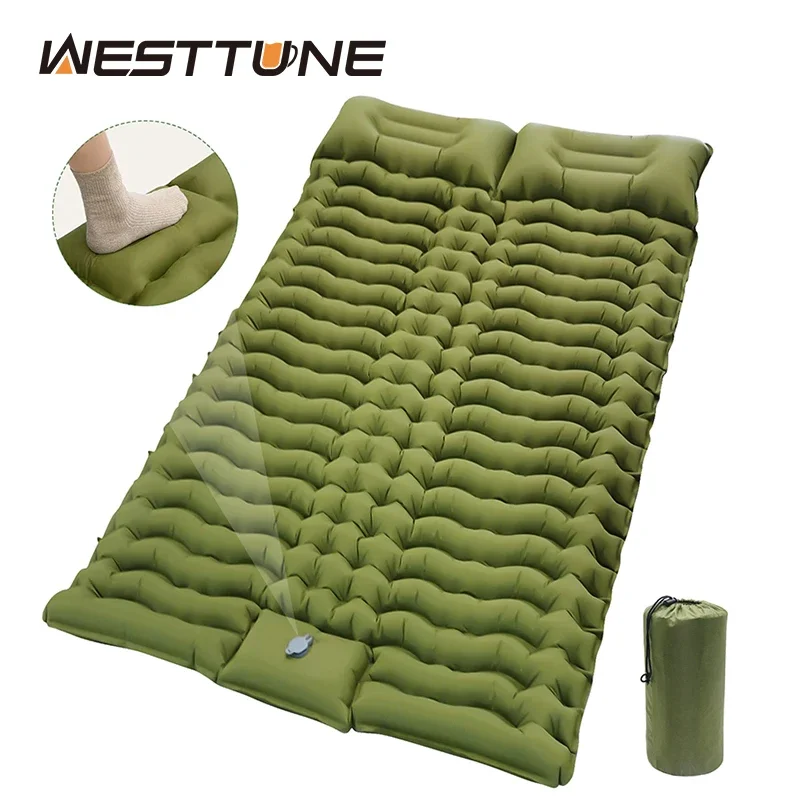 

Double Sleeping Pad for Camping Self-Inflating Mat Sleeping Mattress with Pillow for Hiking Outdoor 2 Persons Travel Bed Air Mat