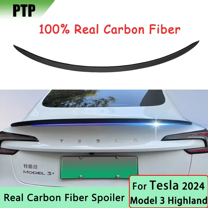 Spoiler for Tesla New Model 3 Highland 2024 Real Carbon Fiber Original Rear Trunk Spoiler Wing High-performance Car Accessories