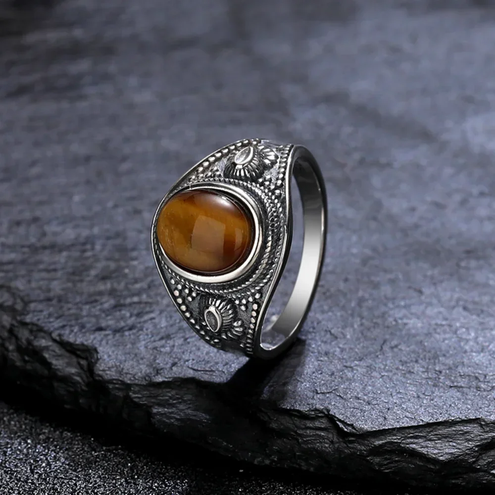 Women's Vintage 9K Silver Tiger's Eye Ring, Elegant Gift