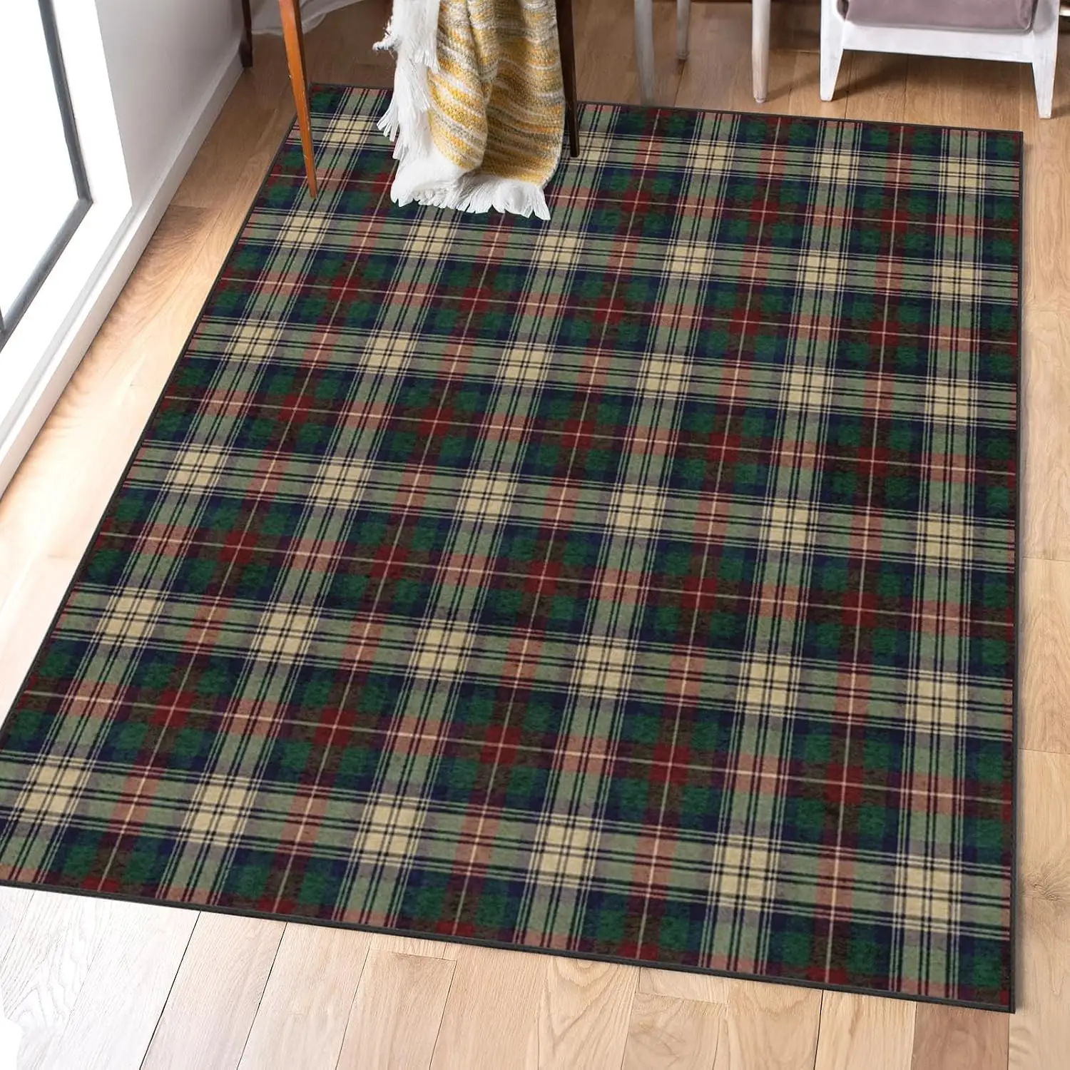 5x7 Large Red Green Tartan Plaid Christmas Area Rug Low Pile Washable Non Slip Rug Carpet for Kitchendining Room Home Decor