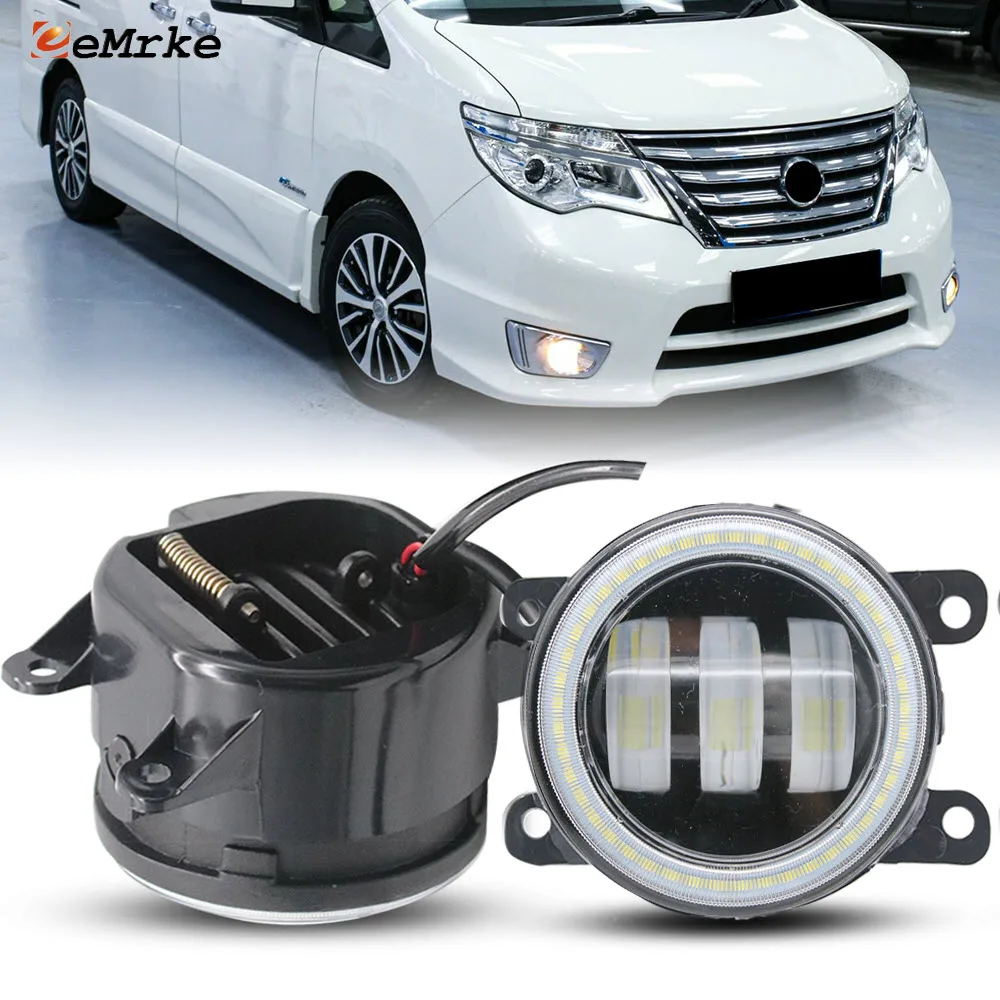 Led DRL Fog Light for Nissan Serena Highway Star Post-facelift 2014 2015 2016 PTF Clear Lens Angel Eyes Daytime Running Lamp