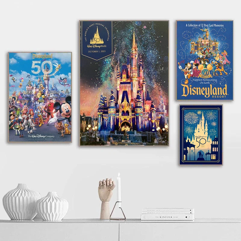 Disney 50th Anniversary Canvas Paintings Cinderella Castle Magic Posters and Prints Wall Art for Living Room Wall Decor Cuadros