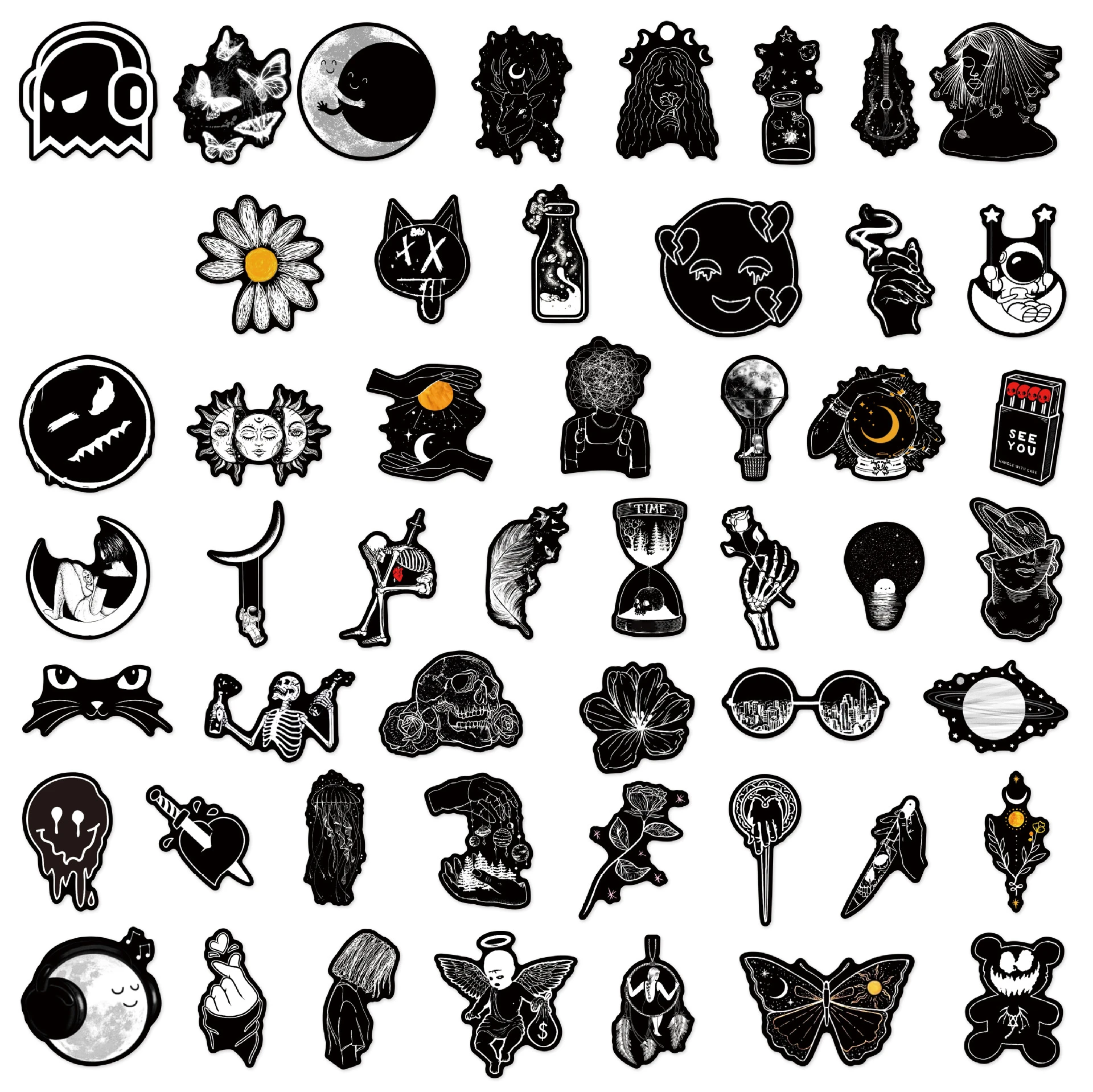 50Pcs Black White Gothic Graffiti Stickers Skull DIY Motorcycle Laptop Phone Helmet Car Stationery Bike Cool Decals Toys