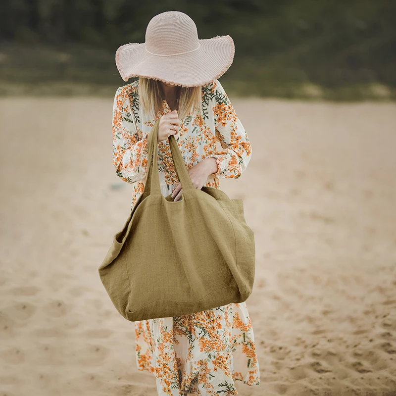 Casual Sundries Large Handbags Female Linen Women Casual Reusable Grocery Bags Large-Capacity Shopping Bags Foldable Tote Bags