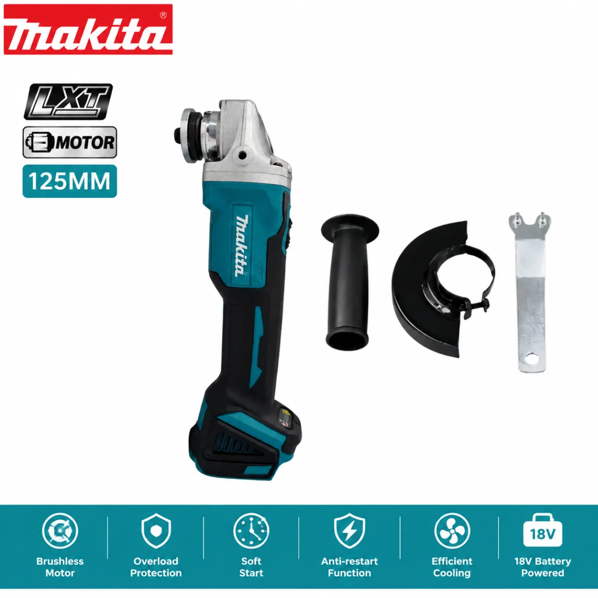 Makita 18V LXT Li‑ion Battery 125mm Brushless Angle Grinder Cordless Cutting Polishing Grinding Makita DGA404 Power Tool