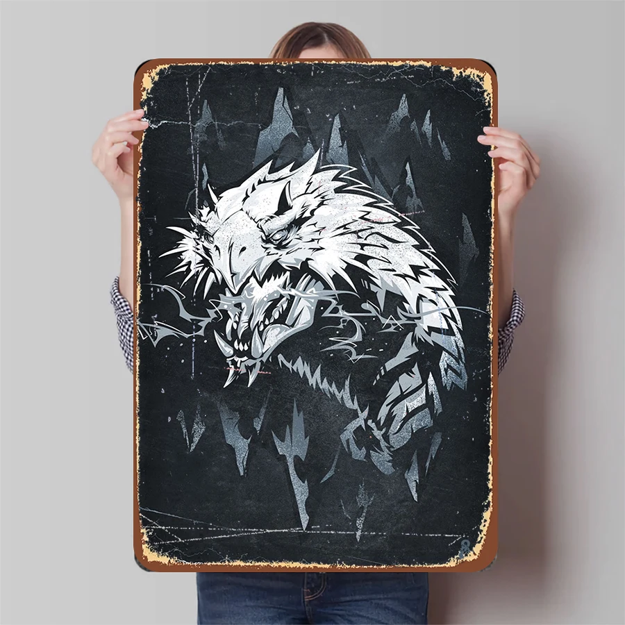 Norse Mythology Two-Headed Wolf Metal Wall Art Retro Dark Style Home Decor Creative Animal Hanging Decoration