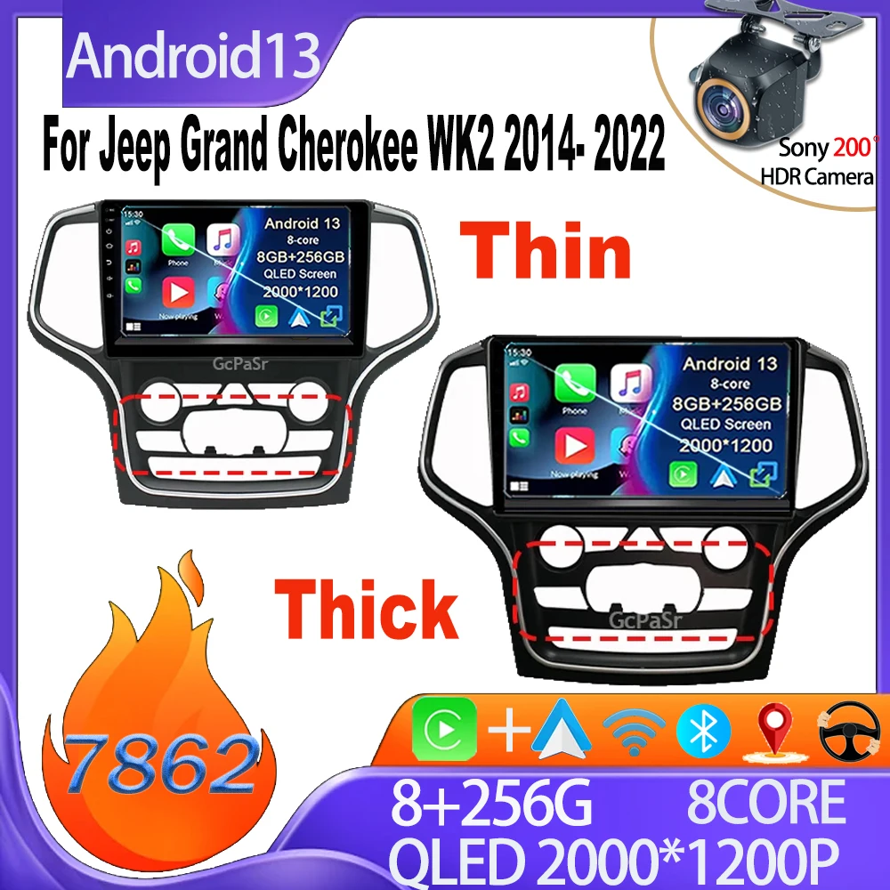 

Android 13 для Jeep Grand Cherokee WK2 2014- 2022 задняя камера беспроводная Android Автомобильная GPS-навигация DVD сенсорный экран DSP No 2din