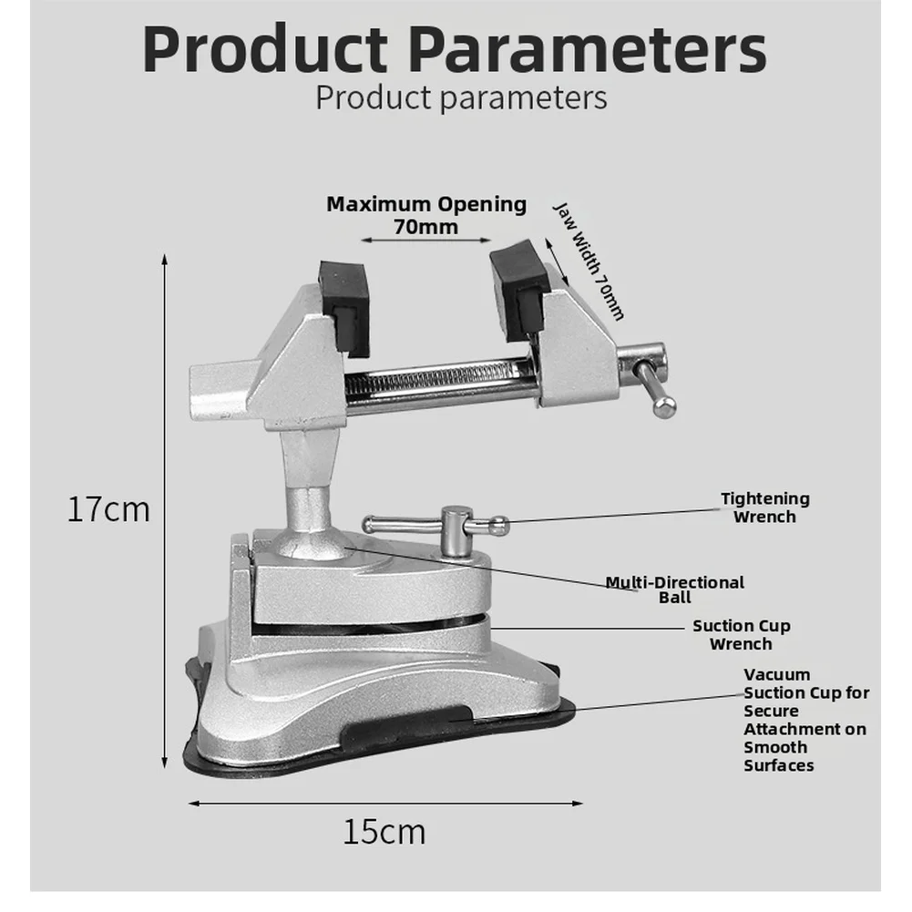 360 Degree Rotating Aluminum Alloy Suction Cup Vise For Glass Table Multi Angle Bench Vise For Drilling Conduit Cutting Sanding
