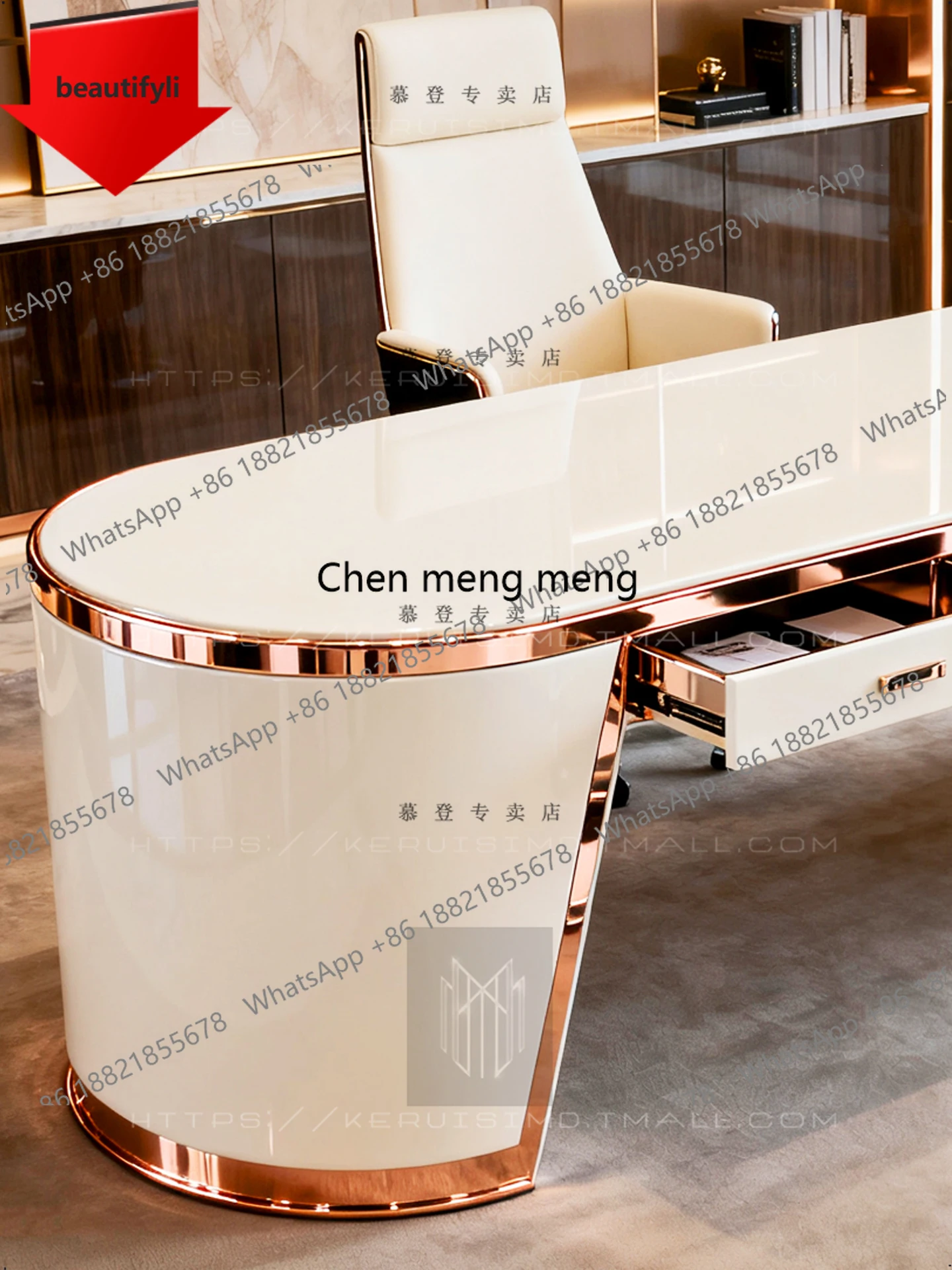 X188 light luxury desk, white painted boss table, women's president table desk, small size can be customized