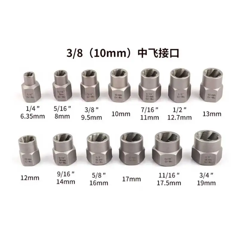 14 Pieces Impact Bolt & Nut Remover Set Cr-Mo Steel Bolt Extractor Tool Set with Solid Storage Case for Industrial Drop Shipping