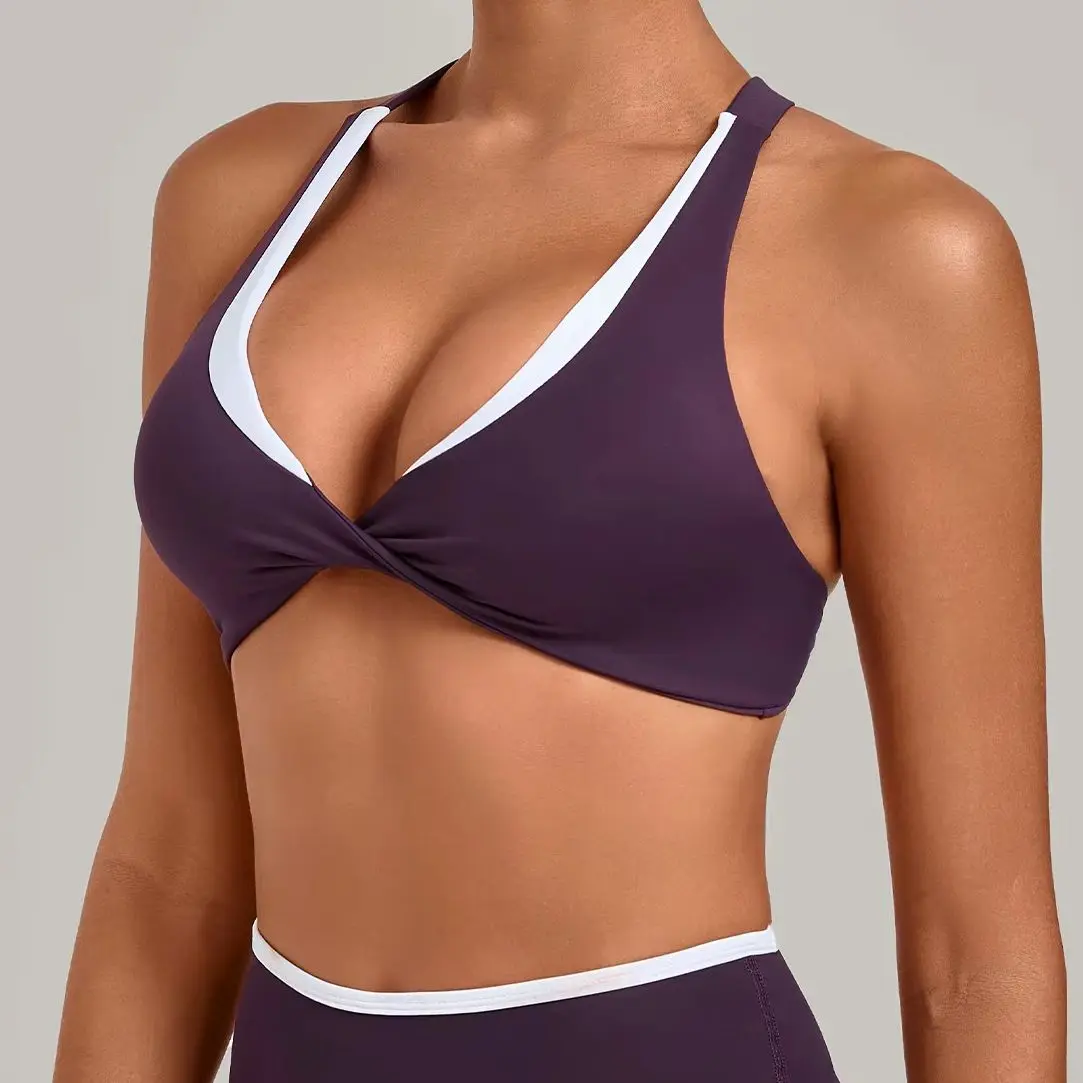 Summer Sexy Gym Top Women's Beautiful Back Yoga Bra Fake Two piece Color Contrasting Outdoor Chest Show Sports Fitness Underwear