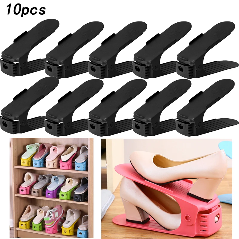 

10pcs Durable Adjustable Shoe Organizer Footwear Support Slot Space Saving Cabinet Shoes Closet Stand Shoes Storage Rack Shoebox