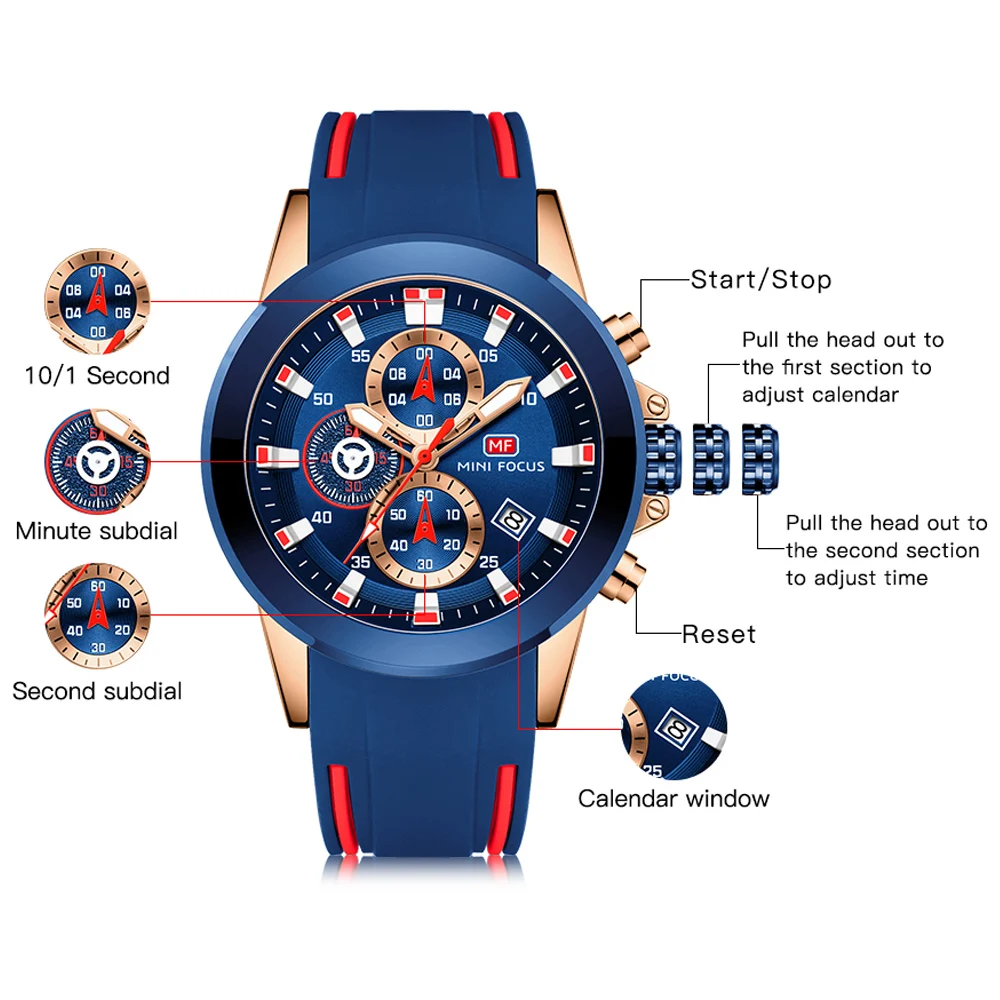 MINI FOCUS Mens Watches Top Luxury Brand Waterproof Sport Wrist Watch Chronograph Quartz Military Genuine Relogio Masculino