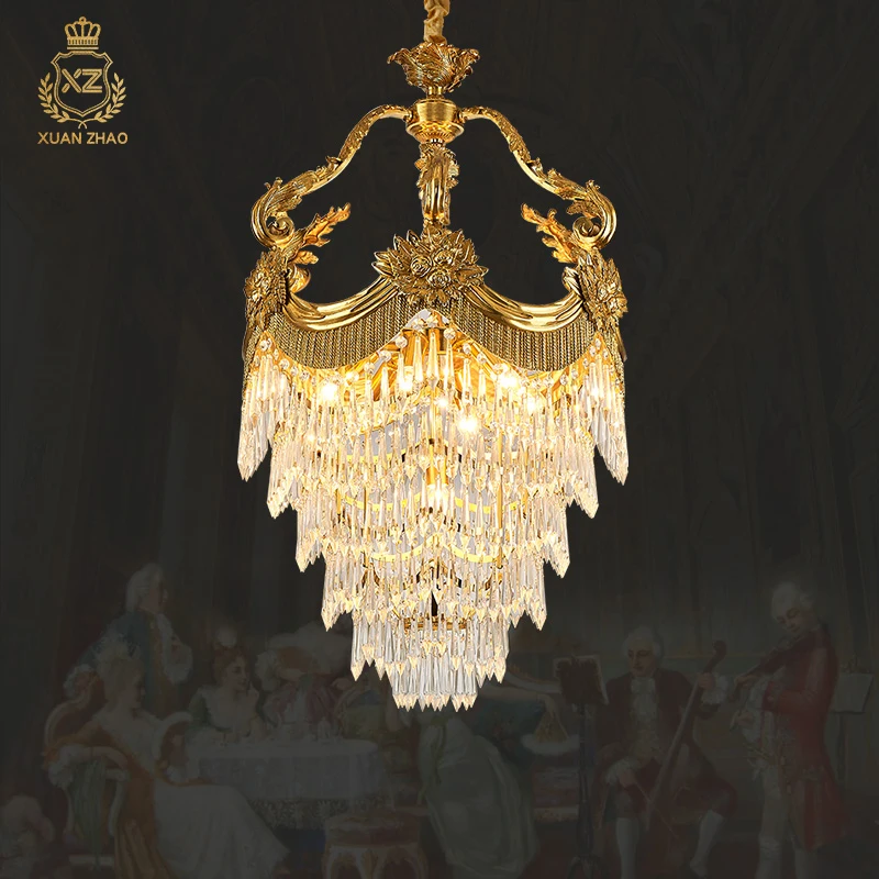 

XUANZHAO French Style Luxury Lost Wax All-Copper Crystal Chandelier Entrance Hall Bar Aisle Decorated Copper Lamp