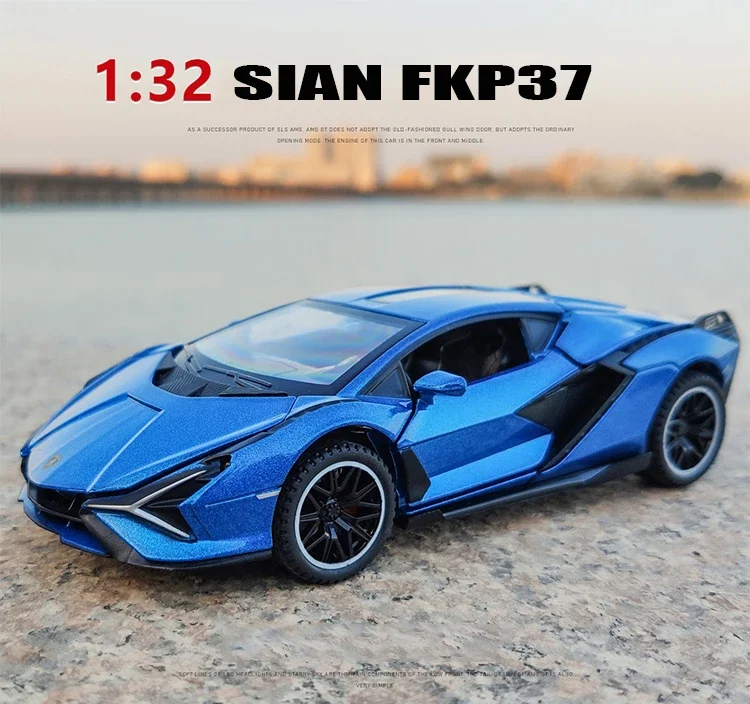 Lamborghini SAN FKP37 Diecast Alloy Model Car para crianças, som e luz, veículo metálico, puxar para trás, brinquedos colecionáveis, presente, 1:32