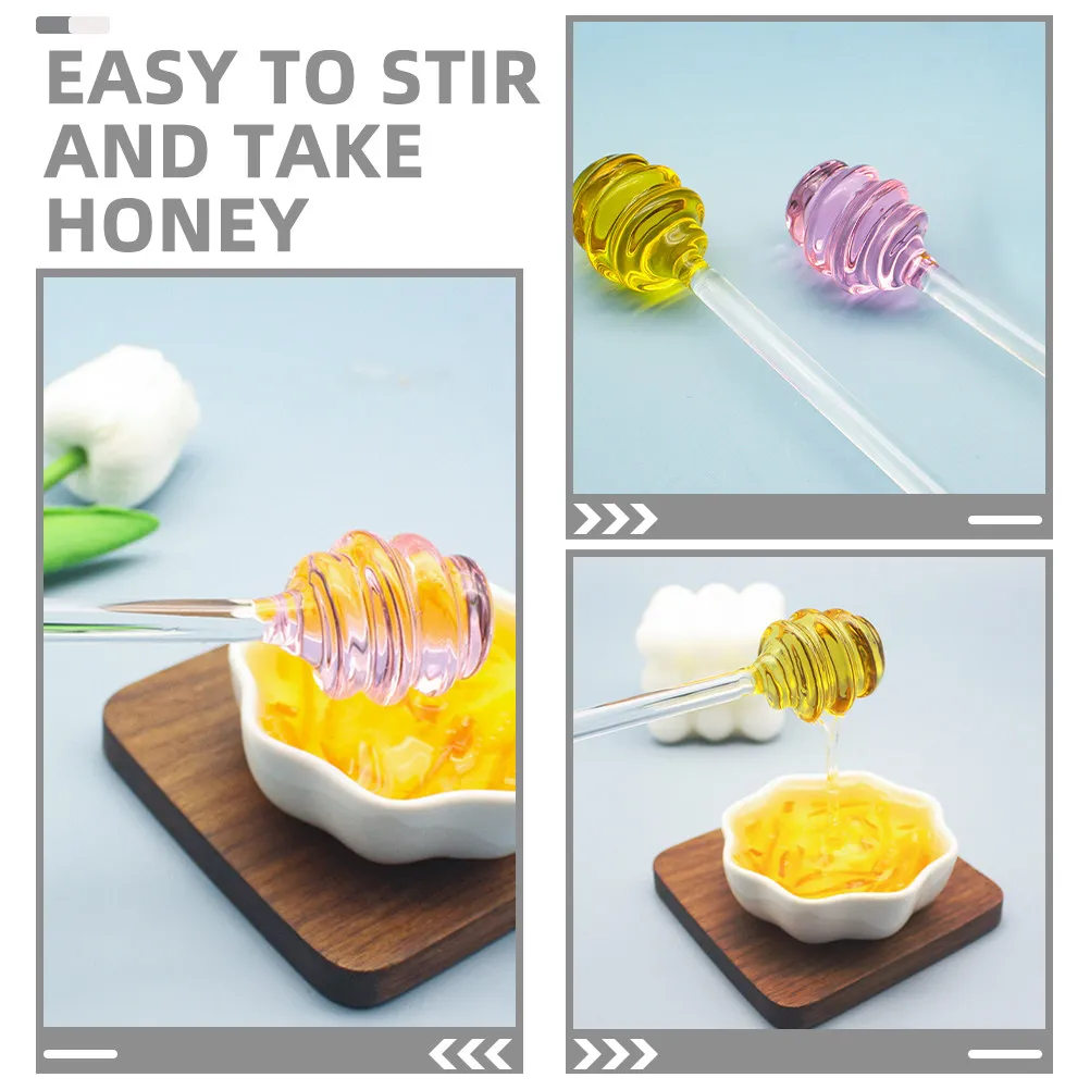 2Pcs Glass Honey Dipper Long Handle Spoon Stirring Rod Crystal Honey Stirrer Stick Jam Dip Syrup Spoon for Tea Coffee Dessert