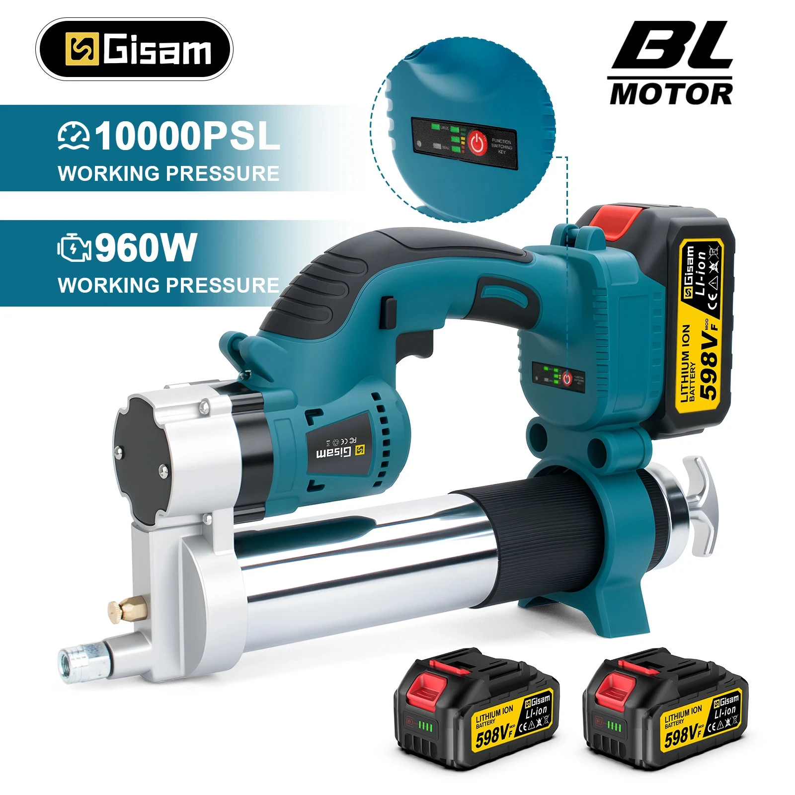 G nto 10000 PSI Bürstenloses elektrisches Fettpistolen-Set, elektrisches Hochleistungs-Fettpistolen-Set, Elektrowerkzeug für Makita 18 V Akku-Stifte