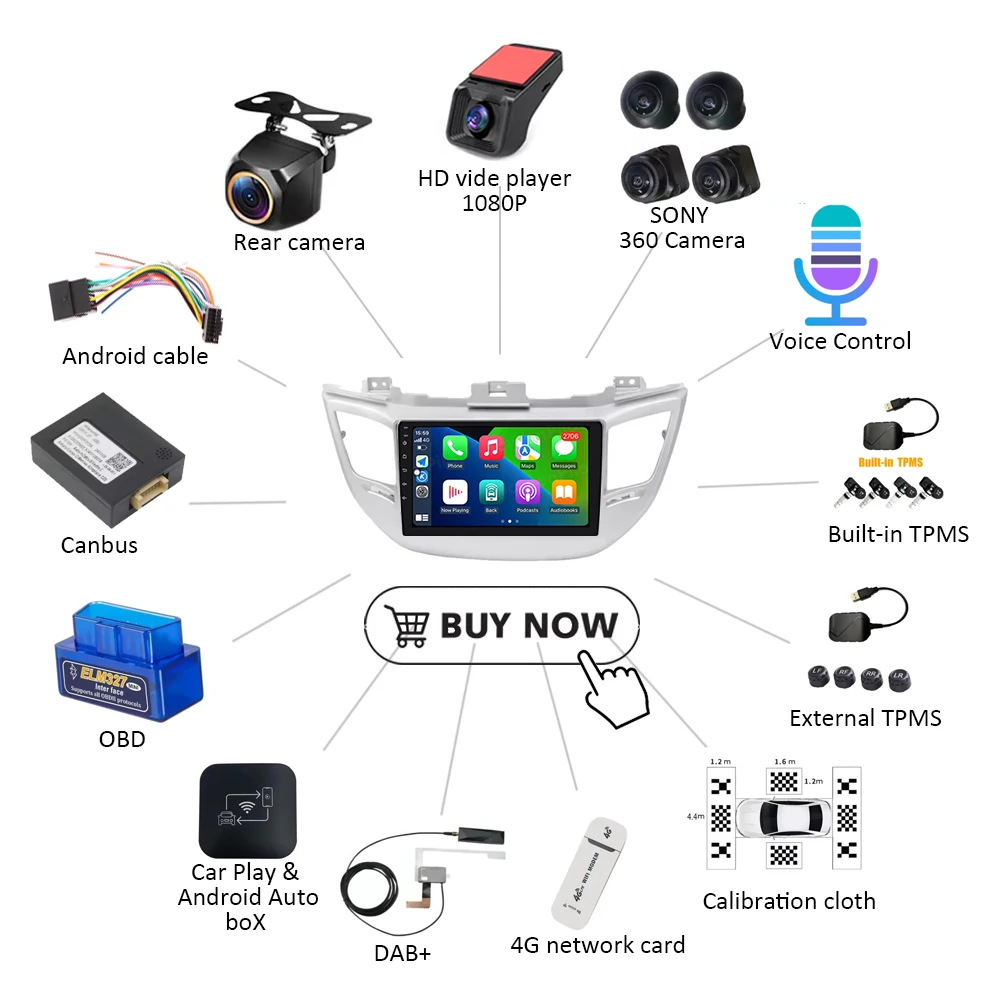 Image 7: Autoradio Android 16 pour Hyundai Tucson IX35 3 2015 2016 2017 2018 Lecteur multimédia vidéo GPS Navigation Carplay Unité 2Din