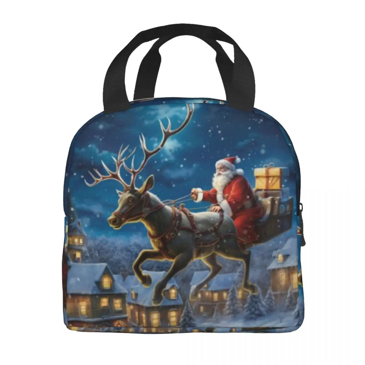 NOISYDESIGNS Christmas Lunch Food Bag Santa Claus Cooler Bag Portable Zipper Thermal Lunch Bag Convenient Box Tote Dropshipping