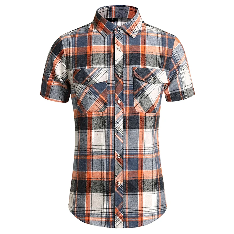 Summer New Men Short Sleeve Checkered Shirt Red / White Fashion Male Business Social Wedding Party Dress Top Large Size 7XL-M