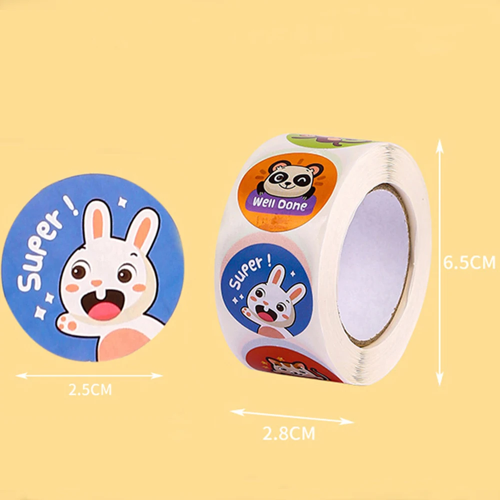 Autocollants de récompense adhésifs pour enfants et étudiants, autocollants d'encouragement scolaire, animal mignon, bien fait, motivation, attro, 1 po, 500 pièces