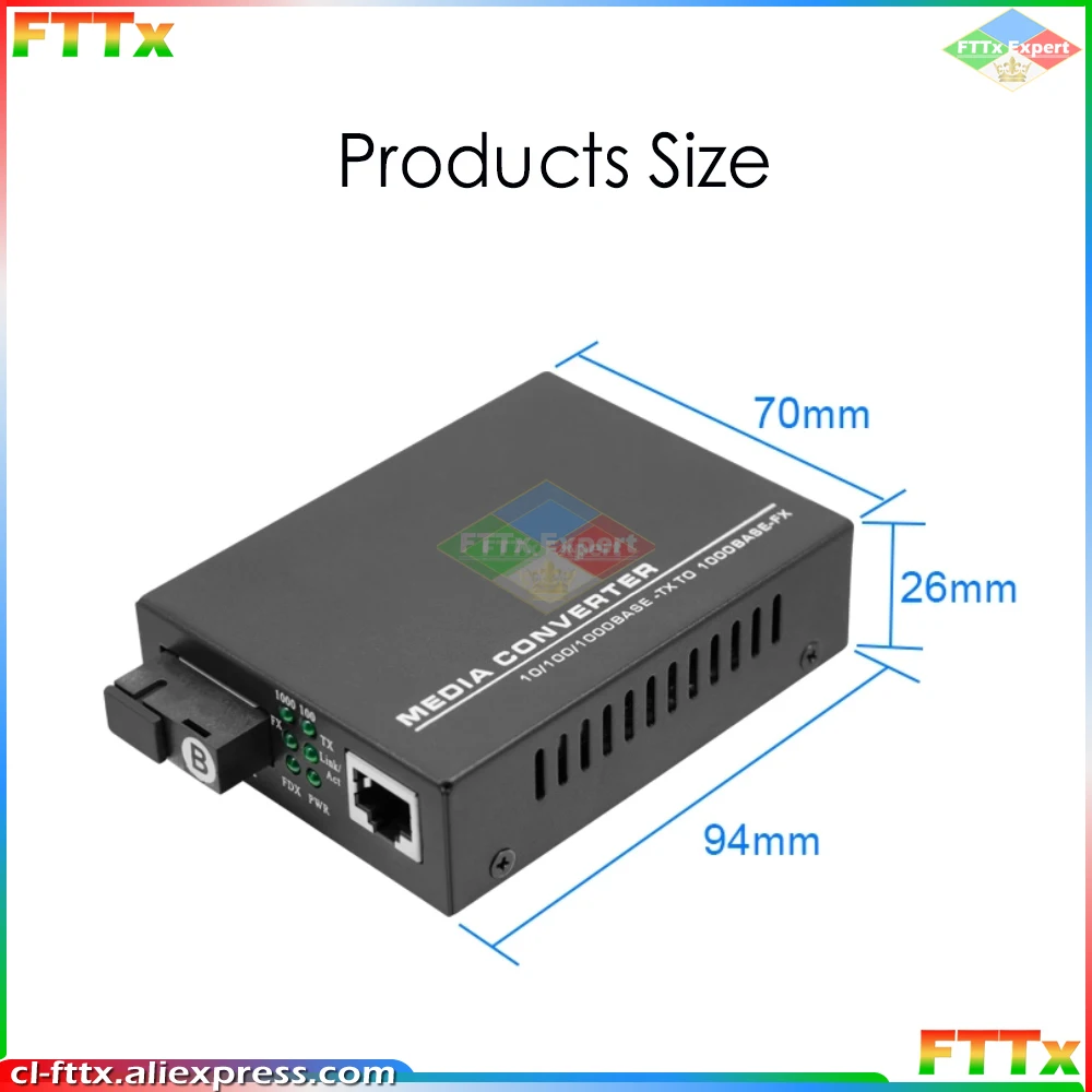 1 Pair HTB-GS-03 Gigabit Fiber Optical Media Converter 10/100/1000Mbps Single Mode to RJ45 20KM With External Power Supply