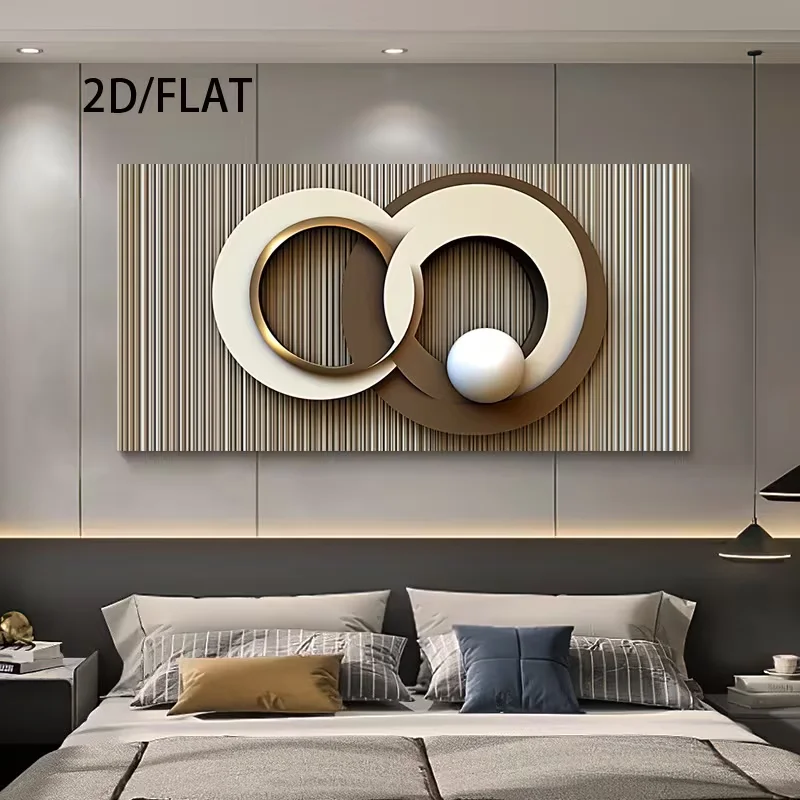 2D Flat 1pc Modern Large Wall Art Canvas Print - Minimalist Abstract Geometric Design Poster Decor, Neutral-Toned Interlocking C