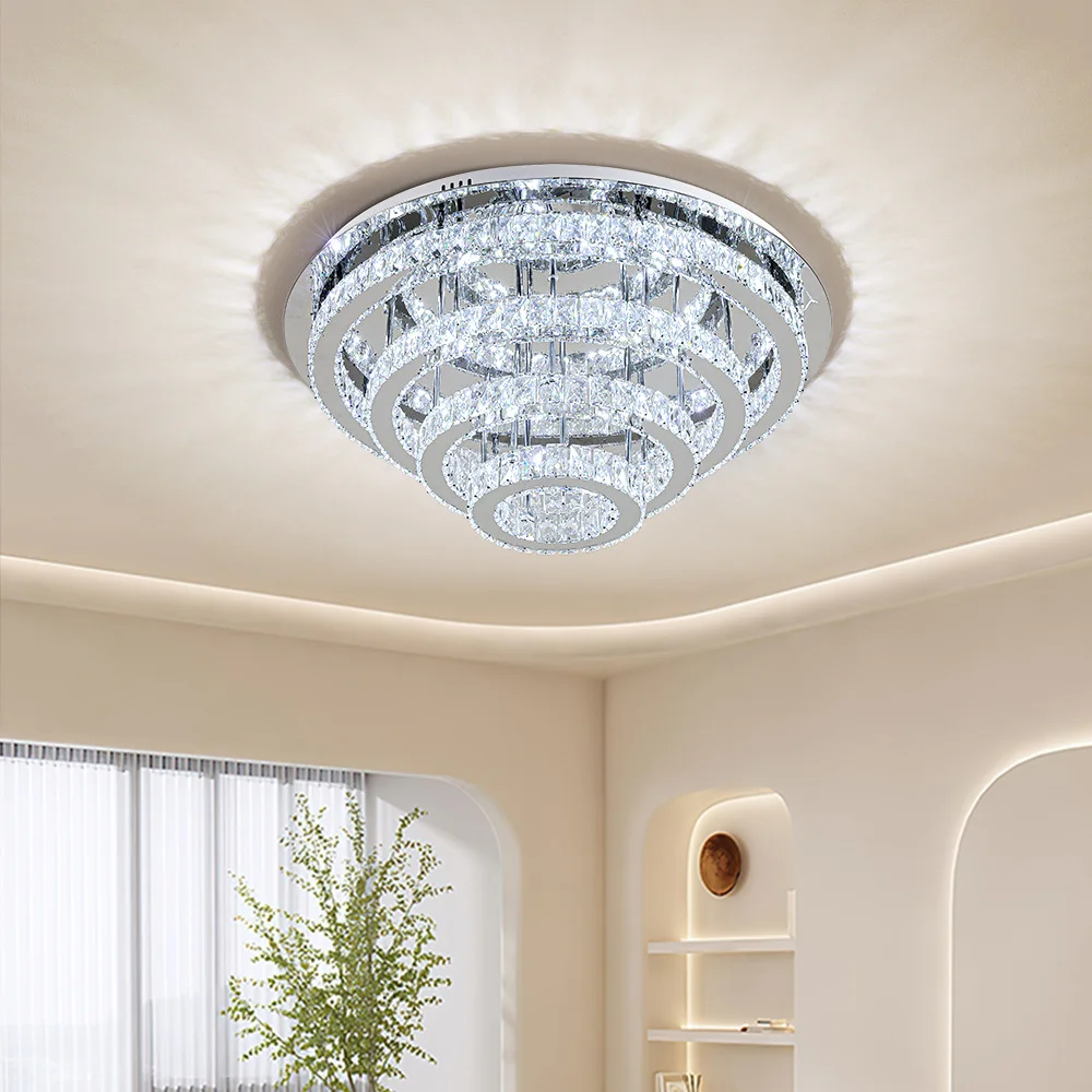 Four Laps Crystal Ceiling Light Cool White Light