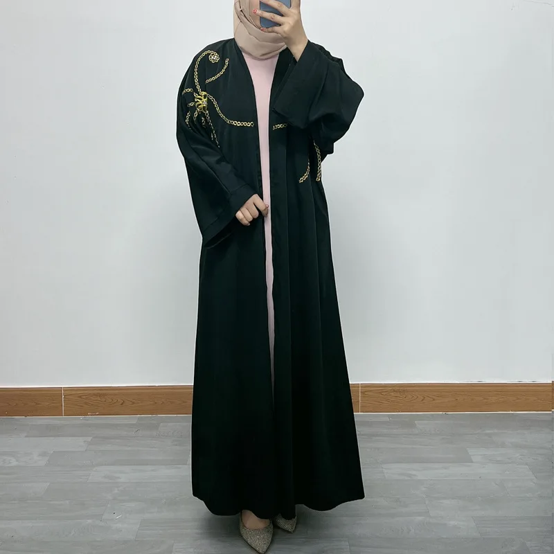 

New cross-border foreign trade Middle East Dubai women's clothing rope embroidered flower elegant zipper cardigan robe spot F402