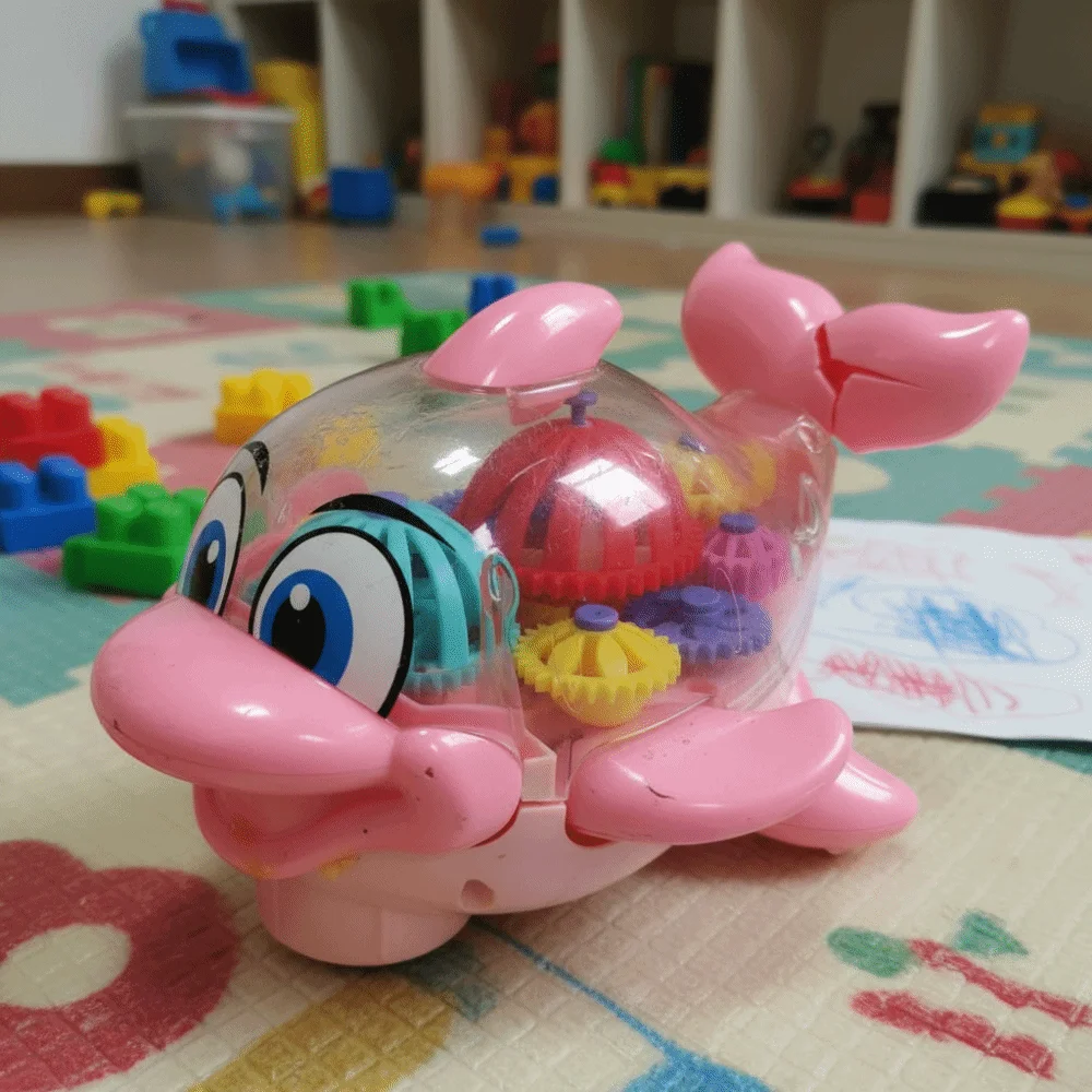 LED Light Up Dolphin Toy Light Music Electric Mechanical Gear Sea Creature Toy Learning Realistic Simulation Sea Animal Toy