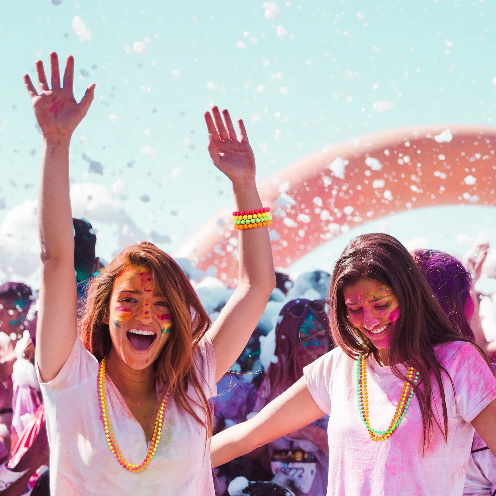 

16Pcs Neon Beads Necklaces Bracelets Colorful Beaded Chains Party Costume Dress Accessories Neon Necklaces 80s Jewelry for Women